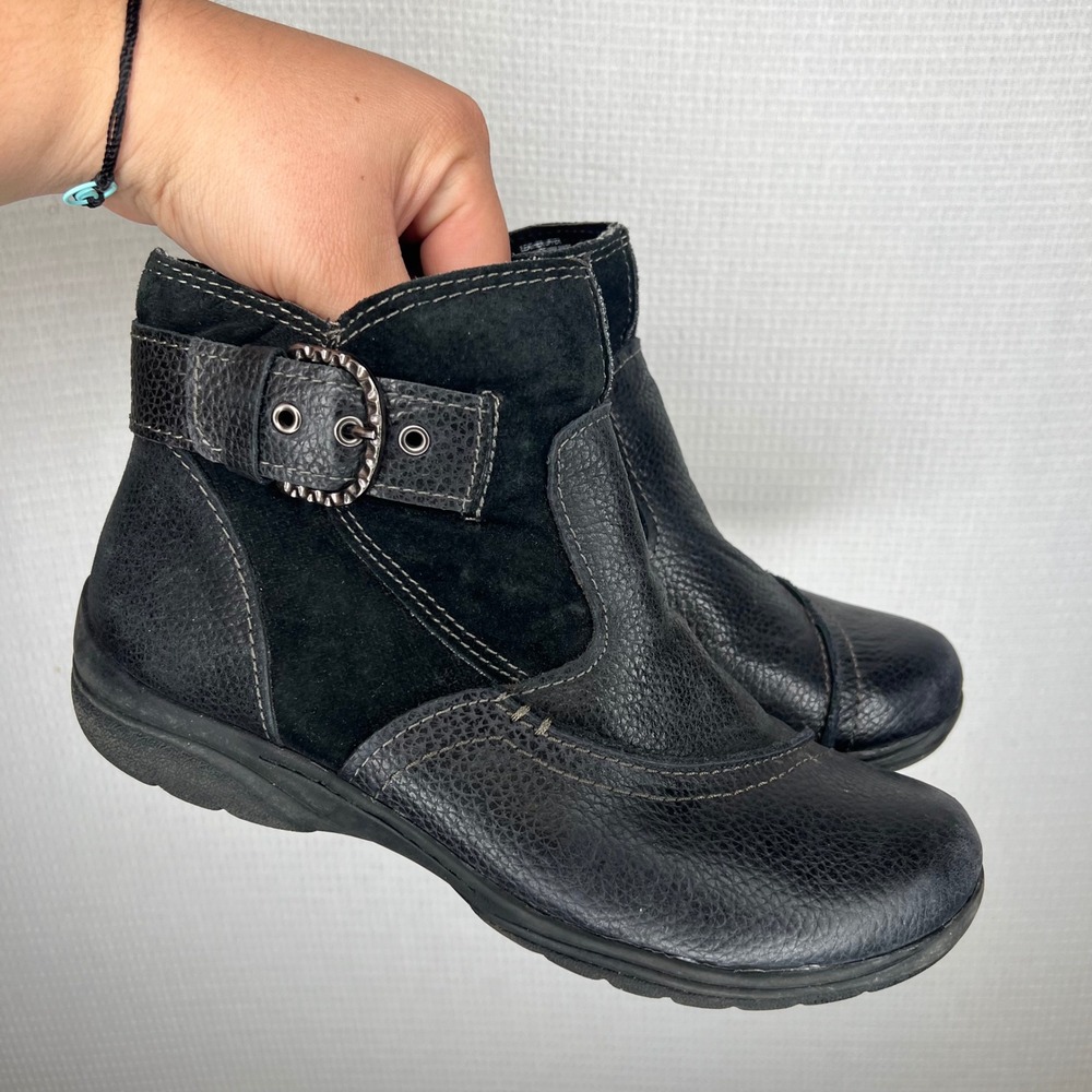 Earth Origins Dayton Black Leather Suede Ankle Boots Buckle Side Zip Women 7W